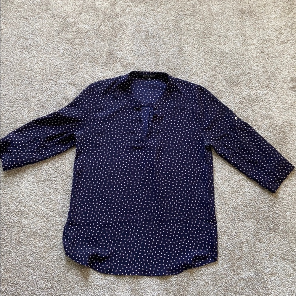 Navy and pink 3/4 sleeve blouse.
